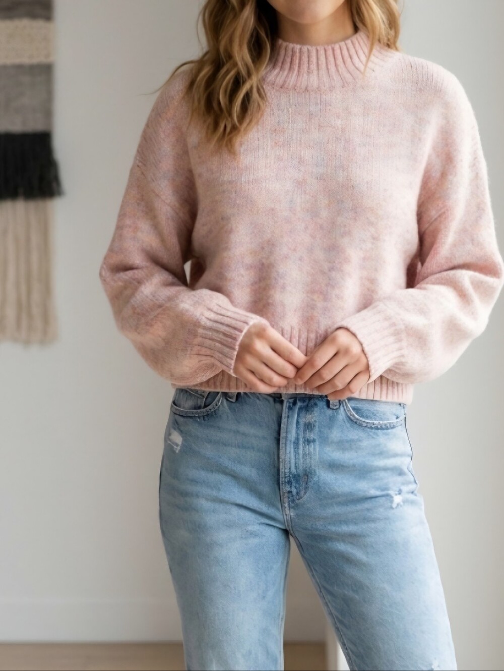 American Eagle Womens Pink Space Dye Knit Sweater Wool Blend Size XS